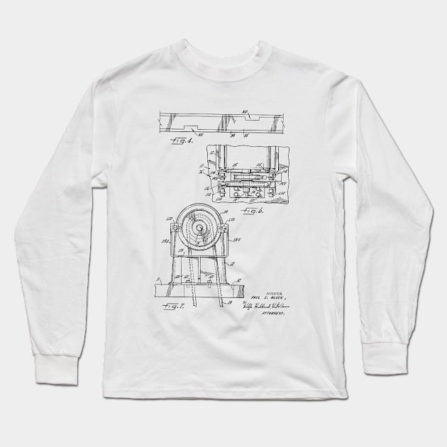 Power Transmission System for Sewing Machine Vintage Patent Hand Drawing Long Sleeve T-Shirt by TheYoungDesigns